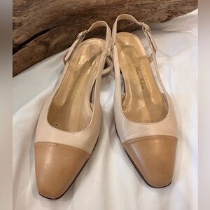 Classique Shoe Salon Heels Womens Size 37 Tan & Cream Mid High Dress Pumps